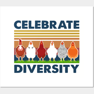 Retro Chicken Celebrate Diversity Posters and Art